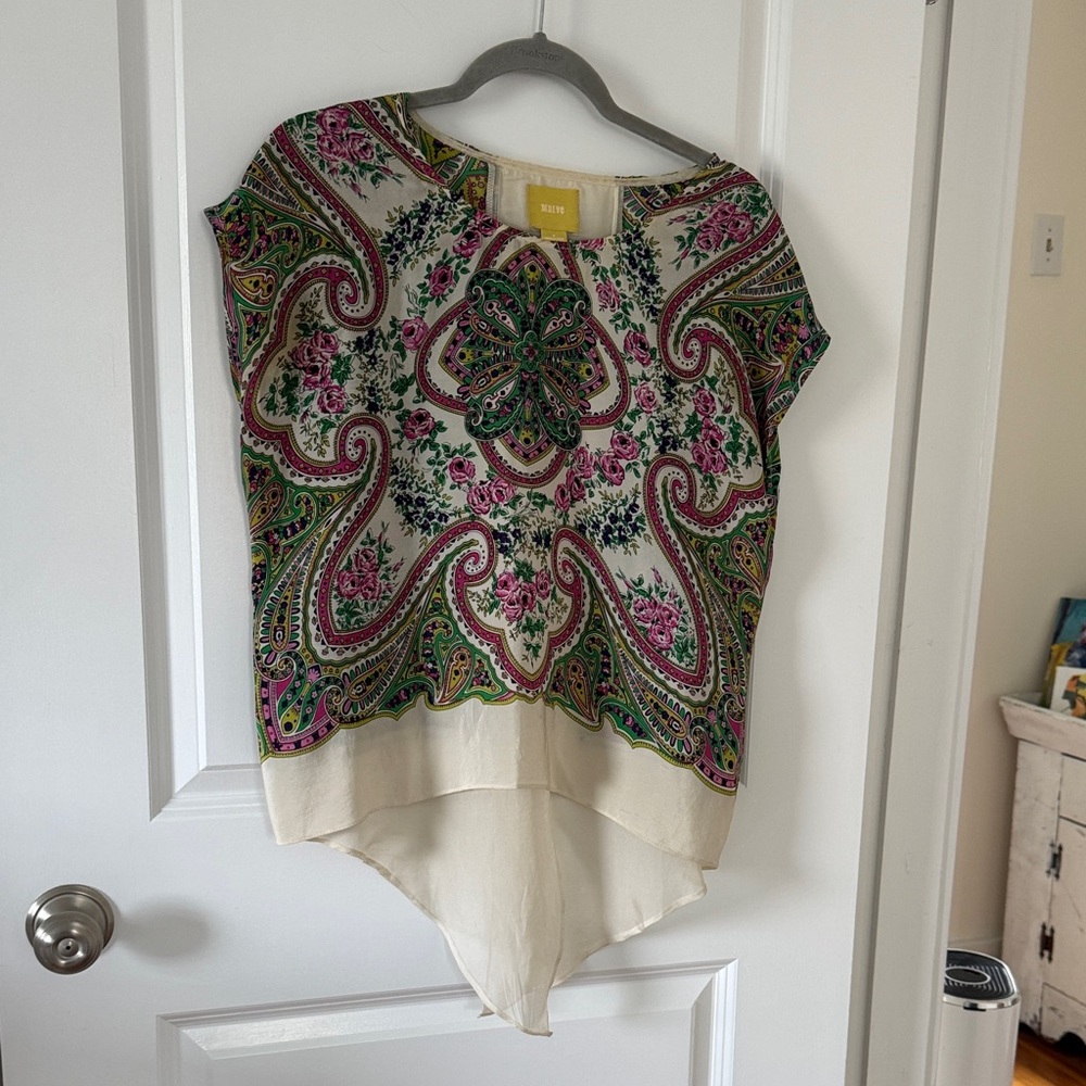 Maybe- Silk Paisley Print High-Low Blouse - Multicolor